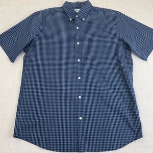 LL Bean Traditional Fit Blue Windowpane Check Shirt Mens XL Short Sleeve